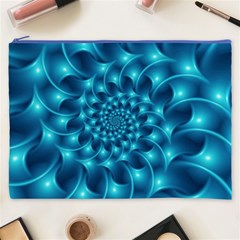 Glossy Light Blue Spiral Fractal Cosmetic Bag (XXXL) from ArtsNow.com Front