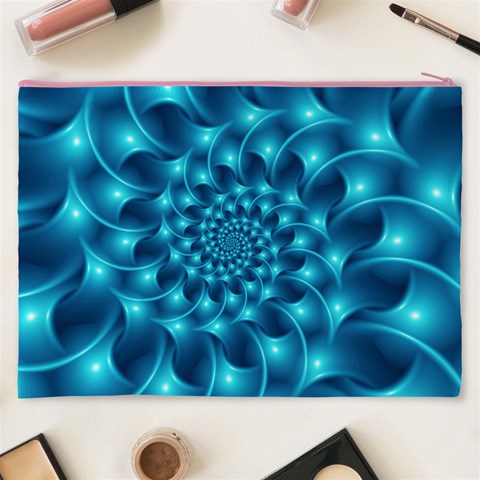 Glossy Light Blue Spiral Fractal Cosmetic Bag (XXXL) from ArtsNow.com Back