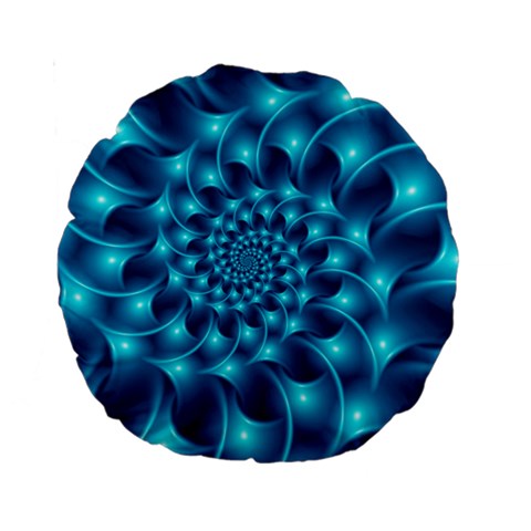 Glossy Light Blue Spiral Fractal Standard 15  Premium Round Cushion  from ArtsNow.com Front