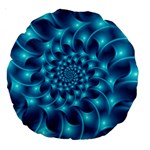 Glossy Light Blue Spiral Fractal Large 18  Premium Round Cushion 