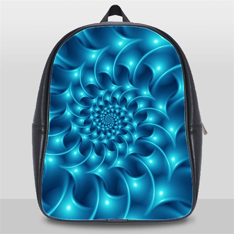 Glossy Light Blue Spiral Fractal School Bag (XL) from ArtsNow.com Front