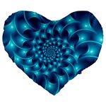 Glossy Light Blue Spiral Fractal Large 19  Premium Heart Shape Cushion