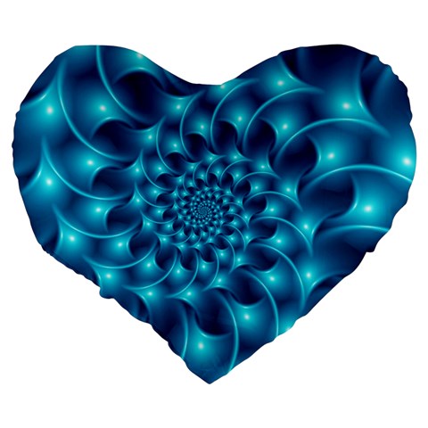 Glossy Light Blue Spiral Fractal Large 19  Premium Heart Shape Cushion from ArtsNow.com Back