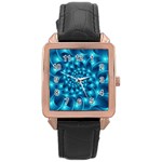 Glossy Light Blue Spiral Fractal Rose Gold Leather Watch 