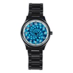 Glossy Light Blue Spiral Fractal Stainless Steel Round Watch