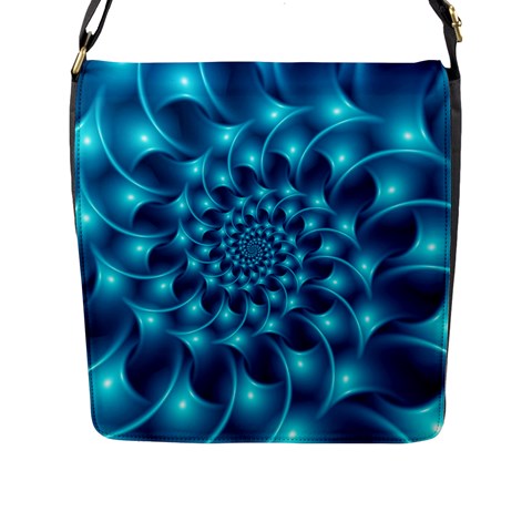 Glossy Light Blue Spiral Fractal Flap Closure Messenger Bag (L) from ArtsNow.com Front