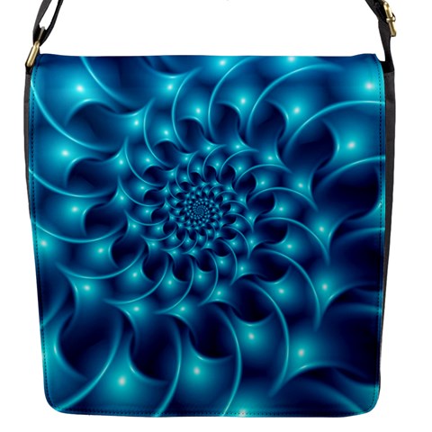 Glossy Light Blue Spiral Fractal Flap Closure Messenger Bag (S) from ArtsNow.com Front