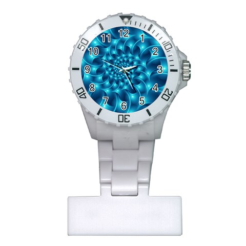 Glossy Light Blue Spiral Fractal Plastic Nurses Watch from ArtsNow.com Front