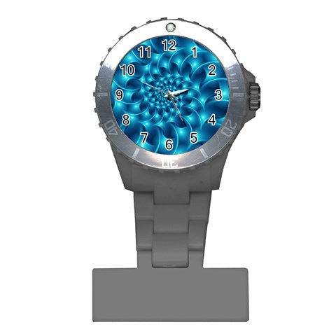 Glossy Light Blue Spiral Fractal Plastic Nurses Watch from ArtsNow.com Front