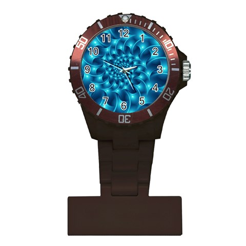 Glossy Light Blue Spiral Fractal Plastic Nurses Watch from ArtsNow.com Front