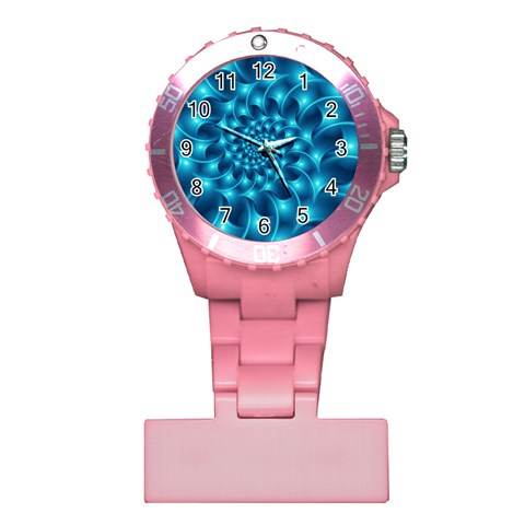 Glossy Light Blue Spiral Fractal Plastic Nurses Watch from ArtsNow.com Front