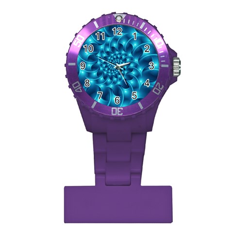 Glossy Light Blue Spiral Fractal Plastic Nurses Watch from ArtsNow.com Front