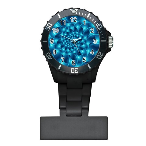 Glossy Light Blue Spiral Fractal Plastic Nurses Watch from ArtsNow.com Front