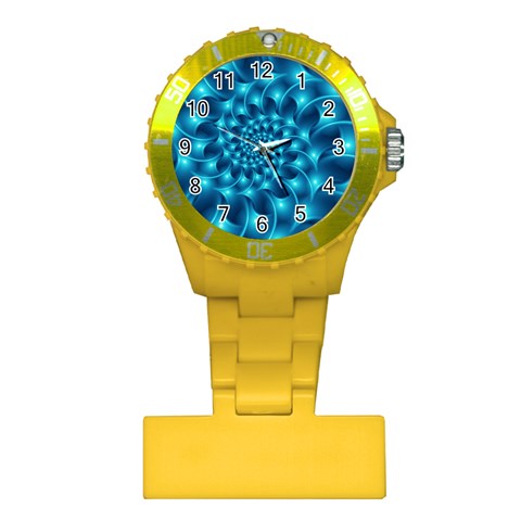 Glossy Light Blue Spiral Fractal Plastic Nurses Watch from ArtsNow.com Front