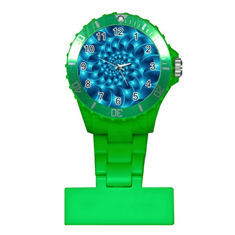 Glossy Light Blue Spiral Fractal Plastic Nurses Watch from ArtsNow.com Front