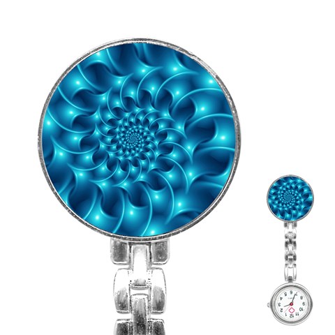 Glossy Light Blue Spiral Fractal Stainless Steel Nurses Watch from ArtsNow.com Front