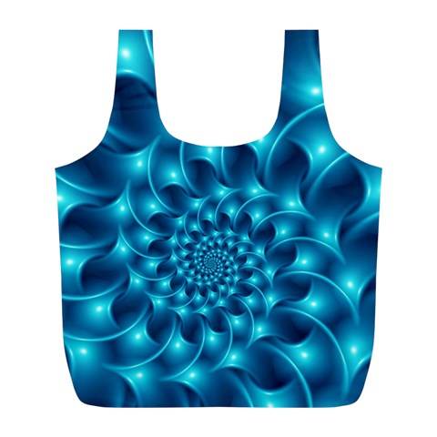 Glossy Light Blue Spiral Fractal Full Print Recycle Bag (L) from ArtsNow.com Front