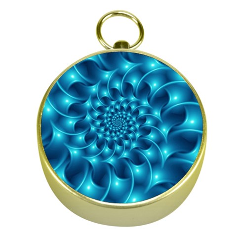 Glossy Light Blue Spiral Fractal Gold Compass from ArtsNow.com Front