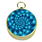 Glossy Light Blue Spiral Fractal Gold Compass