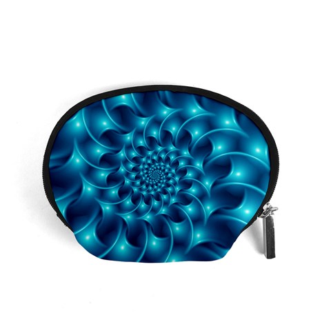 Glossy Light Blue Spiral Fractal Accessory Pouch (Small) from ArtsNow.com Front