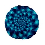 Glossy Light Blue Spiral Fractal Standard 15  Premium Flano Round Cushion 