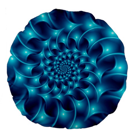 Glossy Light Blue Spiral Fractal Large 18  Premium Flano Round Cushion  from ArtsNow.com Back