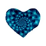 Glossy Light Blue Spiral Fractal Standard 16  Premium Flano Heart Shape Cushion 