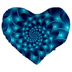 Glossy Light Blue Spiral Fractal Large 19  Premium Flano Heart Shape Cushion