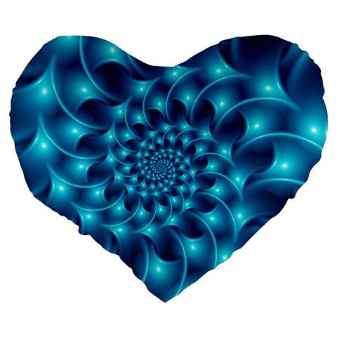 Glossy Light Blue Spiral Fractal Large 19  Premium Flano Heart Shape Cushion from ArtsNow.com Back