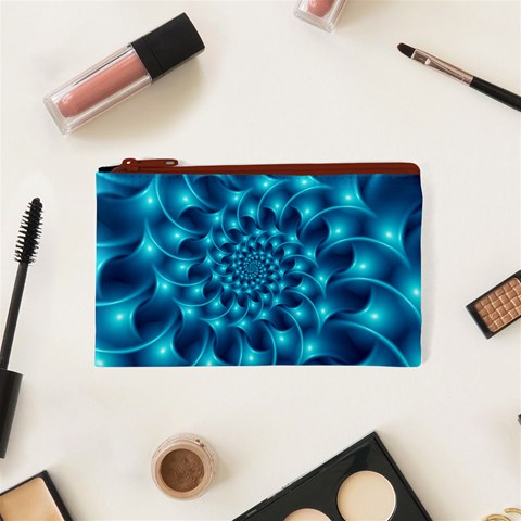 Glossy Light Blue Spiral Fractal Cosmetic Bag (XS) from ArtsNow.com Front