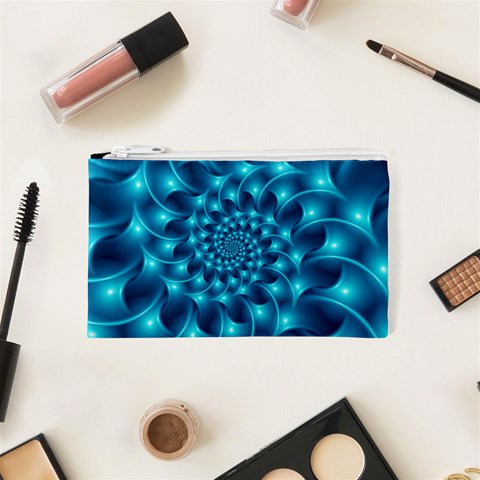 Glossy Light Blue Spiral Fractal Cosmetic Bag (XS) from ArtsNow.com Front