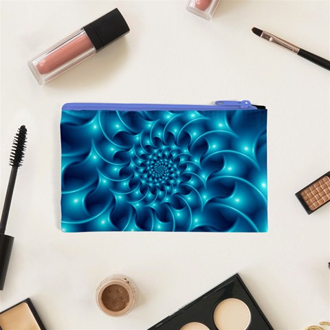 Glossy Light Blue Spiral Fractal Cosmetic Bag (XS) from ArtsNow.com Back