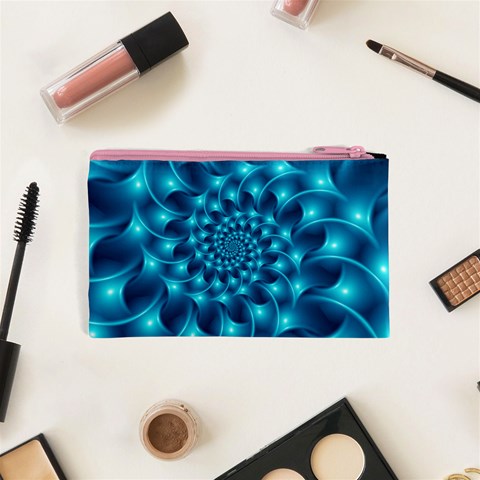 Glossy Light Blue Spiral Fractal Cosmetic Bag (XS) from ArtsNow.com Back