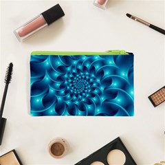 Glossy Light Blue Spiral Fractal Cosmetic Bag (XS) from ArtsNow.com Back