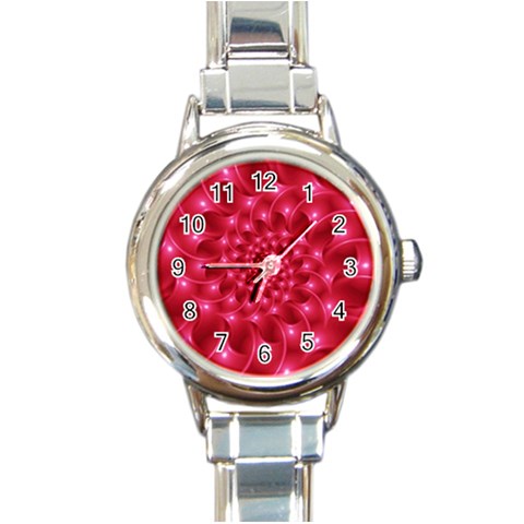 Glossy Rose Pink Spiral Fractal  Round Italian Charm Watch from ArtsNow.com Front