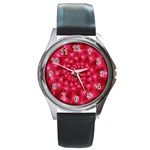 Glossy Rose Pink Spiral Fractal  Round Metal Watch