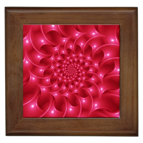 Glossy Rose Pink Spiral Fractal  Framed Tile from ArtsNow.com Front