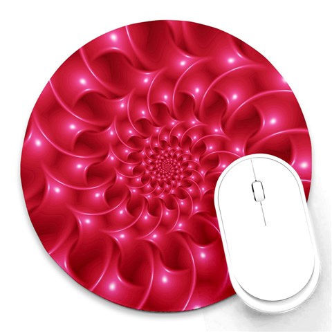 Glossy Rose Pink Spiral Fractal  Round Mousepad from ArtsNow.com Front