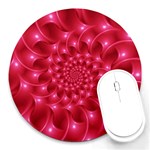 Glossy Rose Pink Spiral Fractal  Round Mousepad