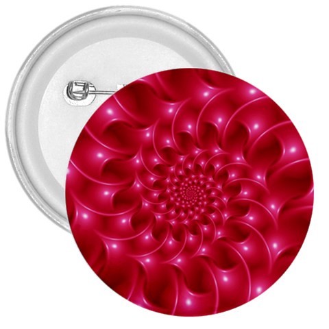 Glossy Rose Pink Spiral Fractal  3  Button from ArtsNow.com Front