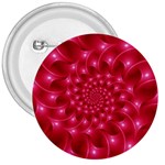 Glossy Rose Pink Spiral Fractal  3  Button