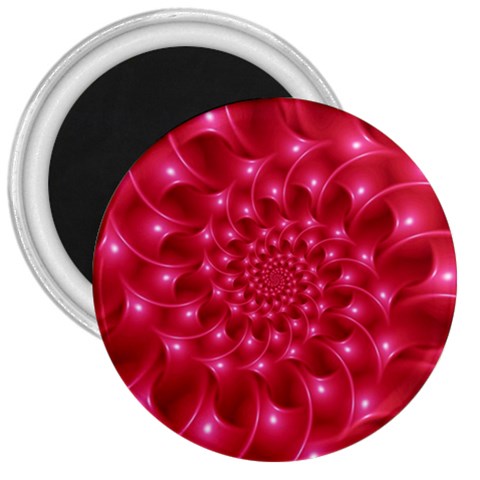 Glossy Rose Pink Spiral Fractal  3  Magnet from ArtsNow.com Front