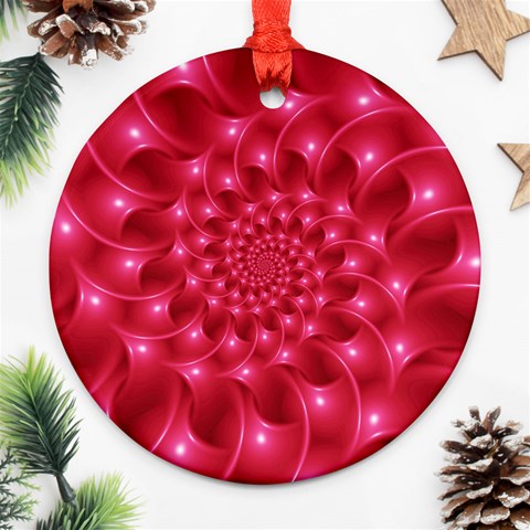 Glossy Rose Pink Spiral Fractal  Ornament (Round) from ArtsNow.com Front