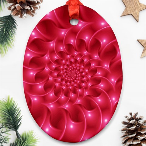 Glossy Rose Pink Spiral Fractal  Ornament (Oval) from ArtsNow.com Front