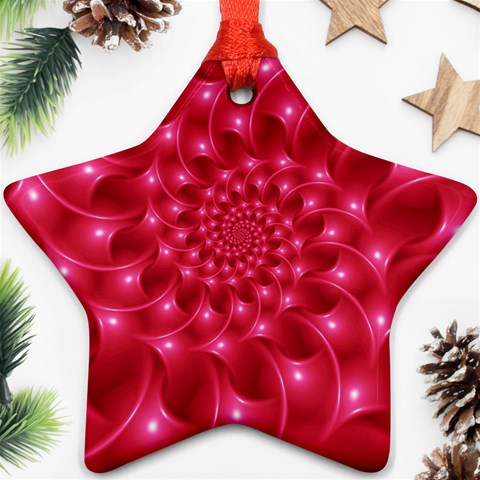 Glossy Rose Pink Spiral Fractal  Ornament (Star) from ArtsNow.com Front