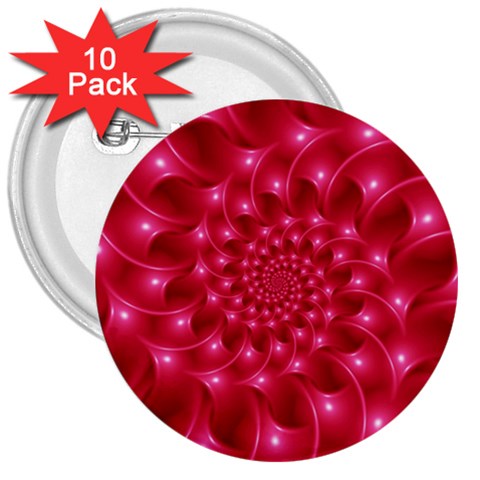 Glossy Rose Pink Spiral Fractal  3  Button (10 pack) from ArtsNow.com Front