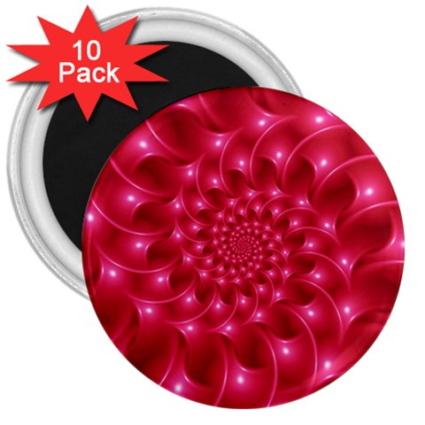 Glossy Rose Pink Spiral Fractal  3  Magnet (10 pack) from ArtsNow.com Front