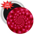 Glossy Rose Pink Spiral Fractal  3  Magnet (100 pack)