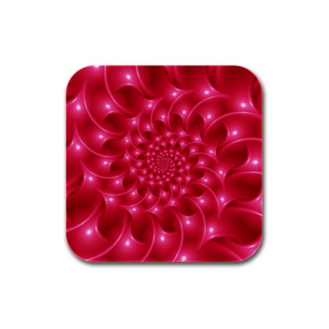 Glossy Rose Pink Spiral Fractal  Rubber Square Coaster (4 pack) from ArtsNow.com Front