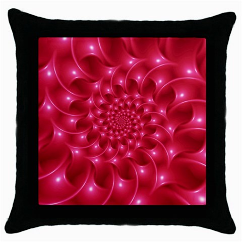 Glossy Rose Pink Spiral Fractal  Throw Pillow Case (Black) from ArtsNow.com Front